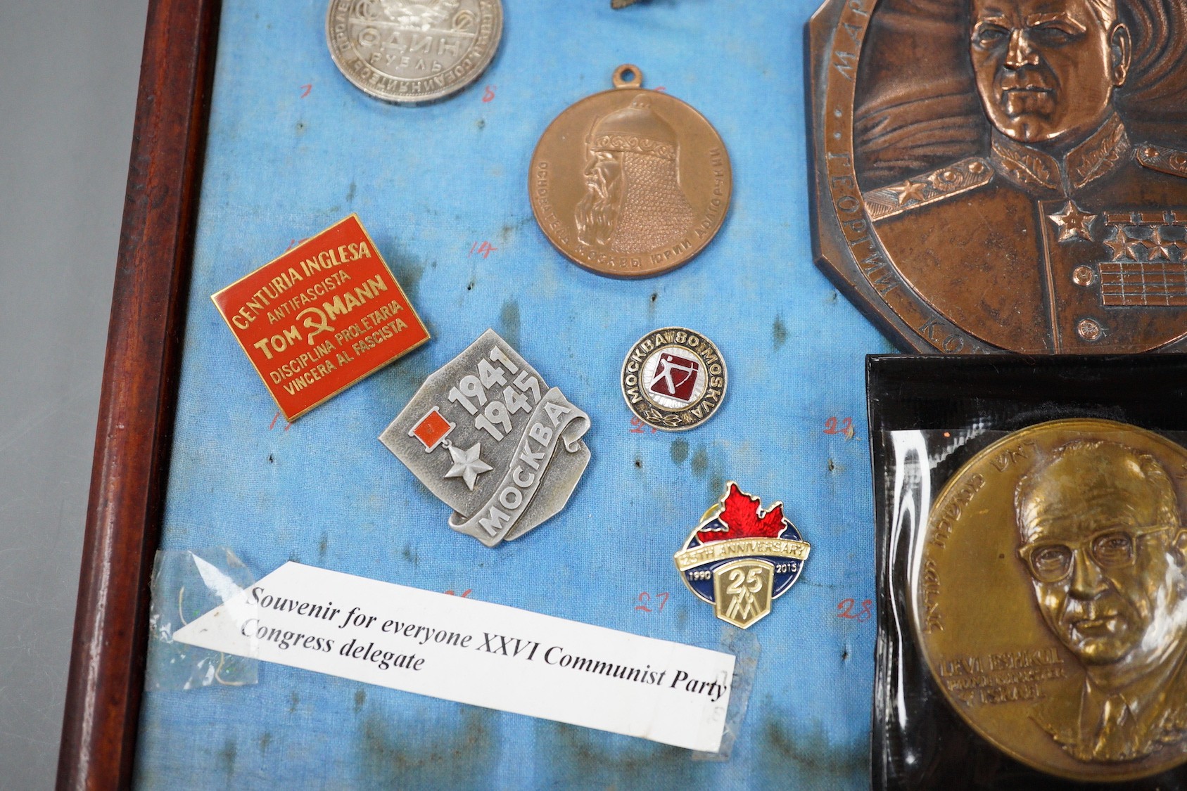 Soviet Union coin, medals, Communist Party badges and Israel commemorative coins and medals